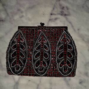Elegant Beaded Red and Black Clutch